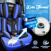 A blue and black child car seat with a graphic overlay highlighting cleaning features. Náhľad obrázku produktu