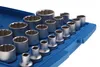 A set of socket wrenches in a blue plastic case. Produktbild-Vorschau