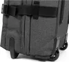 Close-up view of the bottom and side of a dark gray rolling suitcase. Náhľad obrázku produktu