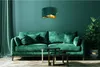 A luxurious living room with a green velvet sofa, a matching pendant lamp, and a potted plant. Anteprima dell’immagine prodotto