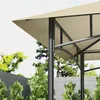 A close-up view of a gazebo's roof and support structure, with trees and a fence in the background. Produktbild-Vorschau