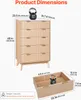 Product dimensions and weight capacity information for a wooden dresser. Voir les images du produit