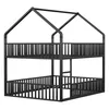 A black metal bunk bed with a house-shaped frame and railings. Produktbild-Vorschau