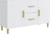 A white cabinet with wooden handles and legs, shown from a slight diagonal angle. Produktbild-Vorschau