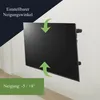 A black TV wall mount is shown attached to a white wall, with green arrows indicating adjustable tilt angles. Produktbild-Vorschau