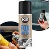 A collage of images showing a spray can of K2 FOX Anti-Fog and its application. Podgląd zdjęcia produktu