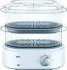 A white Braun food steamer with two transparent steaming baskets and a clear lid, shown on a white background. Voir les images du produit