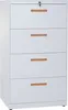 A white filing cabinet with four drawers and wooden handles is shown against a white background. Produktbild-Vorschau