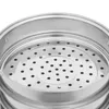 Close-up view of a stainless steel steamer basket with multiple holes. Podgląd zdjęcia produktu
