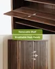 A split image showing the interior of a wooden cabinet with a removable shelf and the exterior of the cabinet with breathable mesh panels. Náhľad obrázku produktu