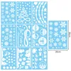 A collage of Christmas-themed window stickers on a light blue background, with a separate smaller sheet of stickers shown to the right with dimensions indicated. Produktbild-Vorschau
