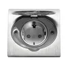 A close-up, front-facing view of a brushed stainless steel wall socket with a flip-up cover. Anteprima dell’immagine prodotto
