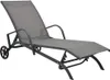 A grey chaise lounge chair with black metal frame and wheels, shown on a white background. Produktbild-Vorschau