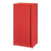 A red metal cabinet with a single door and two shelves. Voir les images du produit