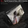 A screen protector is shown angled on a dark, rocky surface, with dramatic lighting and abstract geometric patterns reflected on its surface. Produktbild-Vorschau
