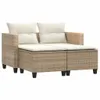 A beige poly rattan 2-seater sofa with cream cushions and ottomans, presented on a white background. Produktbild-Vorschau