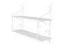 A white, two-tiered wall shelf with decorative scrollwork on the metal frame, shown against a white background. Náhľad obrázku produktu