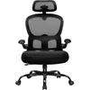 A black office chair with a headrest and lumbar support, viewed from the front. Produktbild-Vorschau