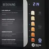 Close-up of a black toaster with a silver metallic band, displaying information and icons. Produktbild-Vorschau