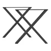 Two black metal table legs in an X-shape are shown against a white background. Voir les images du produit