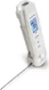 A white digital thermometer with a metal probe extended. Produktbild-Vorschau