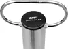 Close-up of the top part of a trailer support leg with a handle and a black cap with a logo. Náhľad obrázku produktu