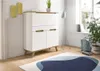 A modern white and wood secretary desk with a plant and lamp in a room. Anteprima dell’immagine prodotto