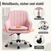 A pink office chair with various feature callouts. Produktbild-Vorschau