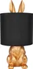 A gold rabbit-shaped table lamp with a black cylindrical lampshade. Produktbild-Vorschau