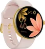 A close-up shot of a pink and gold smartwatch with a floral watch face. Podgląd zdjęcia produktu