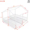 A diagram showing the dimensions of a white house-shaped bed frame. Produktbild-Vorschau