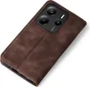 A brown leather flip case for a smartphone is shown against a white background. Produktbild-Vorschau