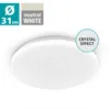 A white round ceiling lamp with a crystal effect is shown on a white background. Produktbild-Vorschau