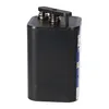 A black 9-volt battery with silver connectors and a black plastic connector cover, shown against a white background. Voir les images du produit