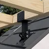 A close-up view of a black metal bracket system attached to wooden beams and a dark gray roof. Produktbild-Vorschau