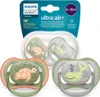 A package containing two Philips Avent Ultra Air pacifiers with animal designs. Produktbild-Vorschau