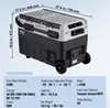 A portable car refrigerator with dimensions and specifications displayed. Produktbild-Vorschau