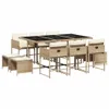 vidaXL 11-tlg. Garten-Essgruppe mit Kissen Beige Poly Produktbild-Vorschau 1