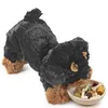 A plush toy dog is shown interacting with a bowl of wooden toy food items. Produktbild-Vorschau