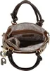 An open view of a brown and tan Anekke backpack with its interior lining visible. Produktbild-Vorschau