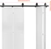 A white folding sliding door system with black hardware, shown partially open. Náhled obrázku produktu