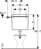 A technical drawing with dimensions of a toilet cistern and its connection to a toilet bowl. Produktbild-Vorschau