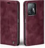 A burgundy flip-style phone case for a Xiaomi 11T/11T Pro is shown from two angles. Produktbild-Vorschau