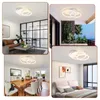 Collage of four images showing a modern LED ceiling light in different room settings. Podgląd zdjęcia produktu