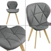 A collage of four images showing different views of a gray dining chair with wooden legs. Náhled obrázku produktu