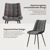 Two chairs are shown, one from the front and one from the side, with descriptive text highlighting design features. Produktbild-Vorschau