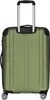 The back of a green rolling suitcase is shown against a white background. Produktbild-Vorschau