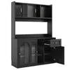 A black hutch-style storage cabinet with multiple shelves, two glass-fronted doors, and a pull-out drawer. Produktbild-Vorschau