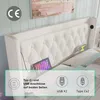 A white upholstered bed headboard with integrated USB and Type-C charging ports, featuring a tablet and a mini tablet inserted into the headboard. Voir les images du produit