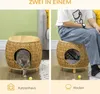 Pawhut Cave à chat en rotin 2 en 1 Design panier pour chat Voir les images du produit 4